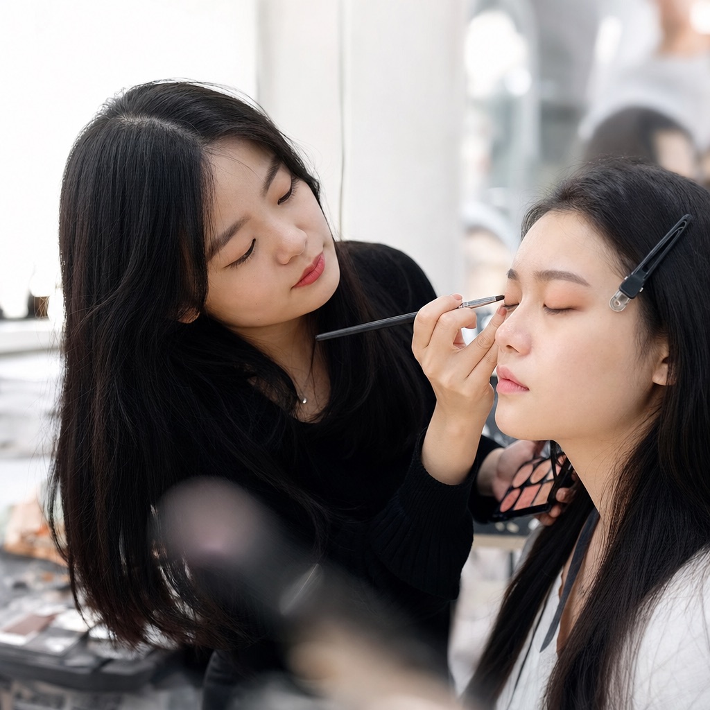 메이크업 브러시 작업 클로즈업